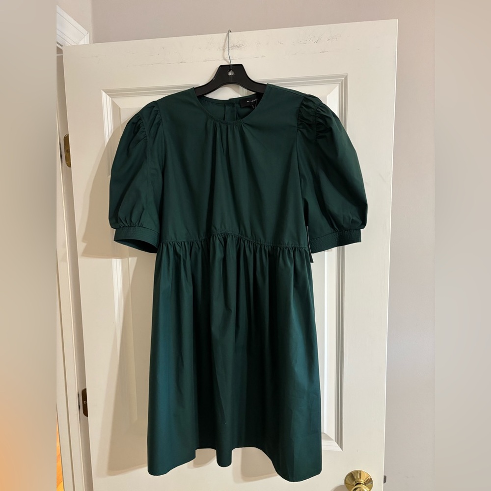 En Saison Forest Green Puff-Sleeve Midi Dress